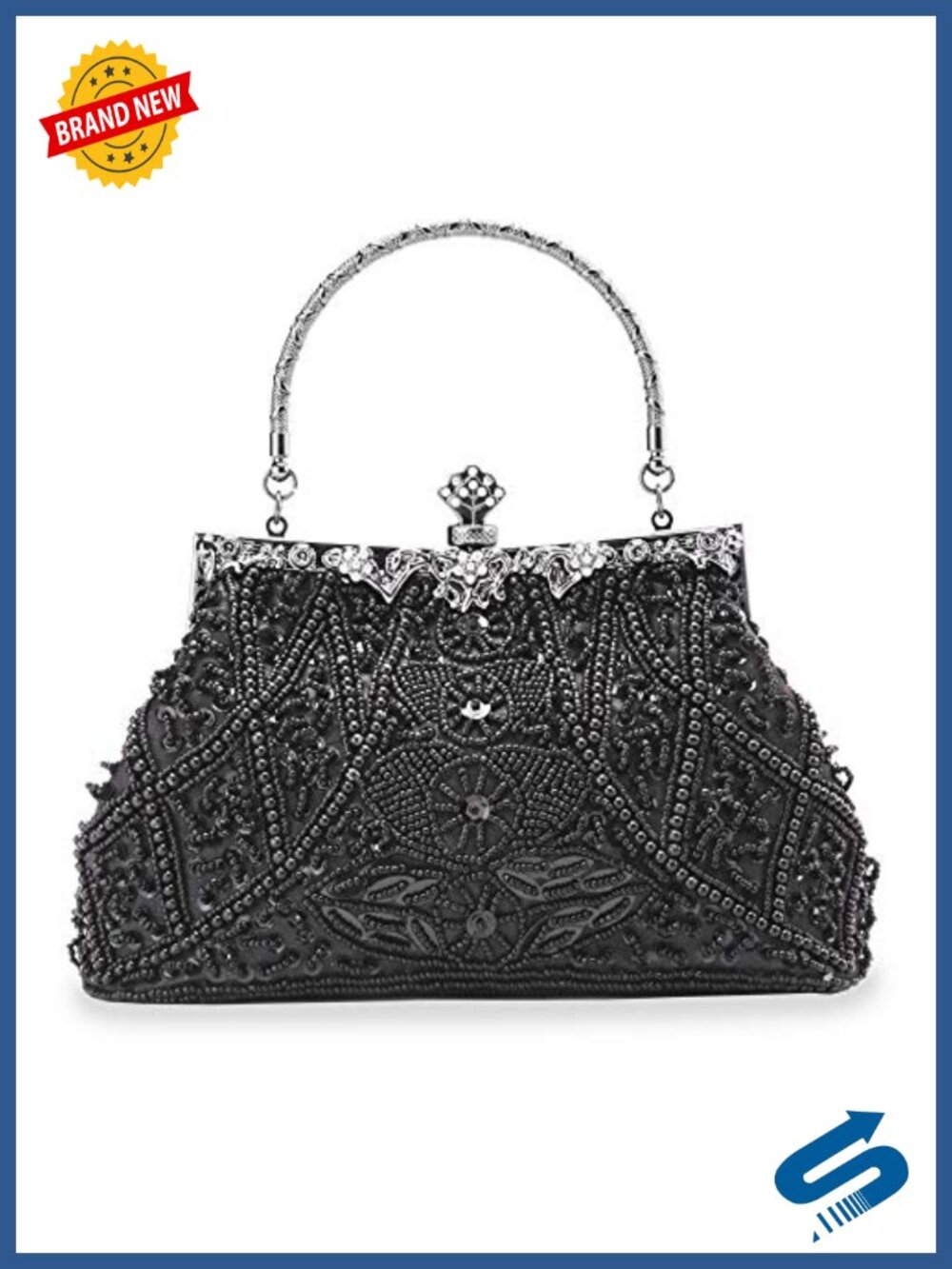 Womens Vintage Beaded Sequin Evening Clutch Wedding Party Handbag
